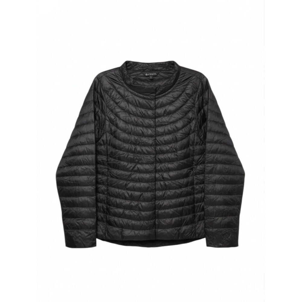 Athleta Goose Down Puffer Quilted Snap Jacket Black Minimalist Outerwear